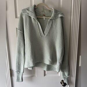 Free People Marlie Pullover Sage Green Ribbed Knit Sweater